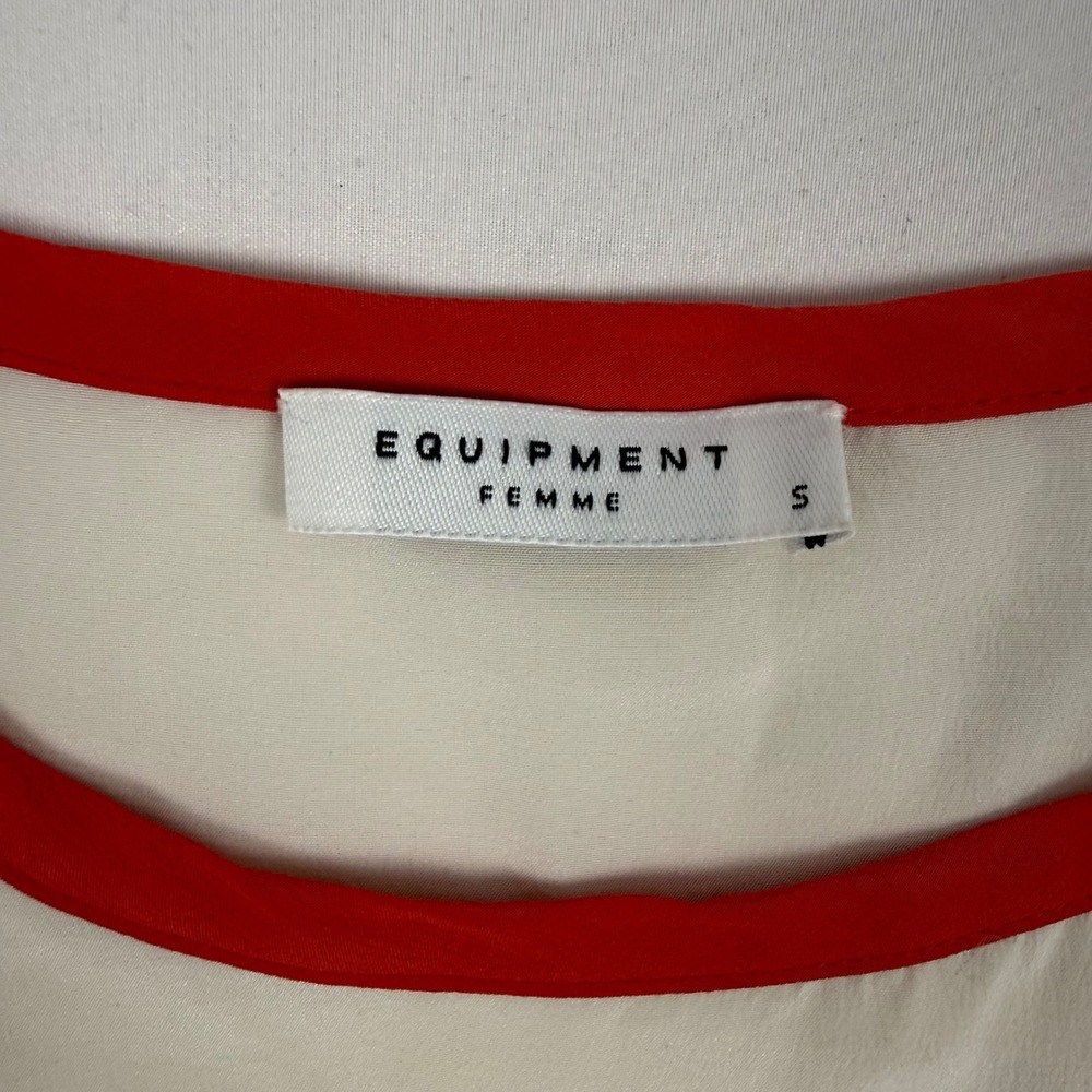 Equipment Femme 100% Silk Striped Long Sleeve Blouse Red Trim Q565B-E315G Small - Picture 6 of 11